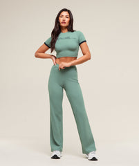 Ribbed Cotton Straight Leg Pants