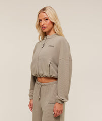 Waffle Midi Zip Up Jacket